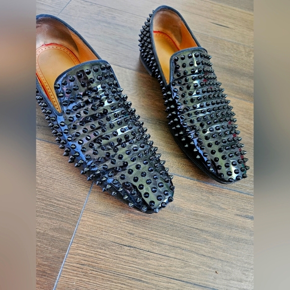 Louboutin Men's Black Dandelion Spikes Flat Patent - Size 45 US 11 - Picture 12 of 16
